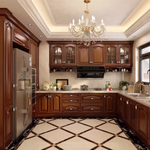 Solid wood kitchen cabinets with classic design